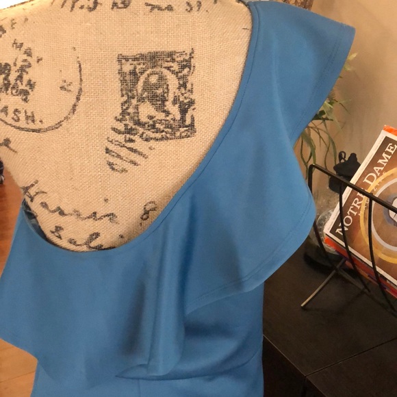 🔵Slate Blue Curvy One Shoulder Ruffle Dress - Picture 4 of 7